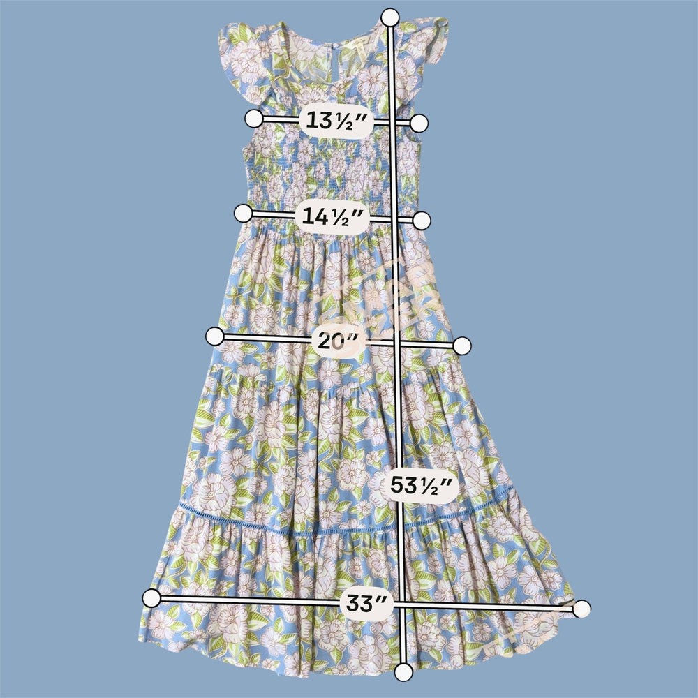 Matilda Jane Floral Smocked Maxi Dress Blue Pink‎ Flutter Sleeve Women Size M - Picture 10 of 12